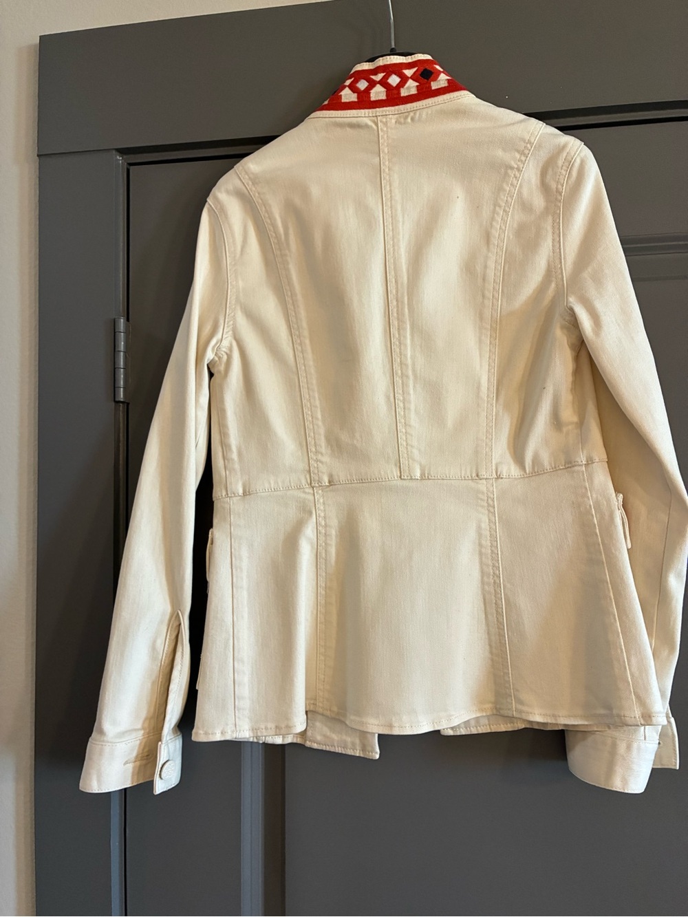Tory Burch Cream Stretch Jacket with Color Embroidered Trim & Matching Top - Picture 4 of 11